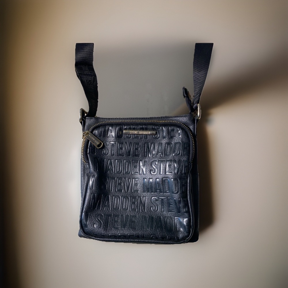 Steve Madden Cross Body Shoulder Black Logo Bag Signature Logo Faux